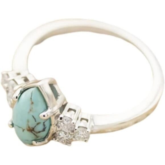 Marquise Turquoise & CZ Crystal Inlay Ring Set Stackable Bohemian Size 8 ONLY - Picture 4 of 7